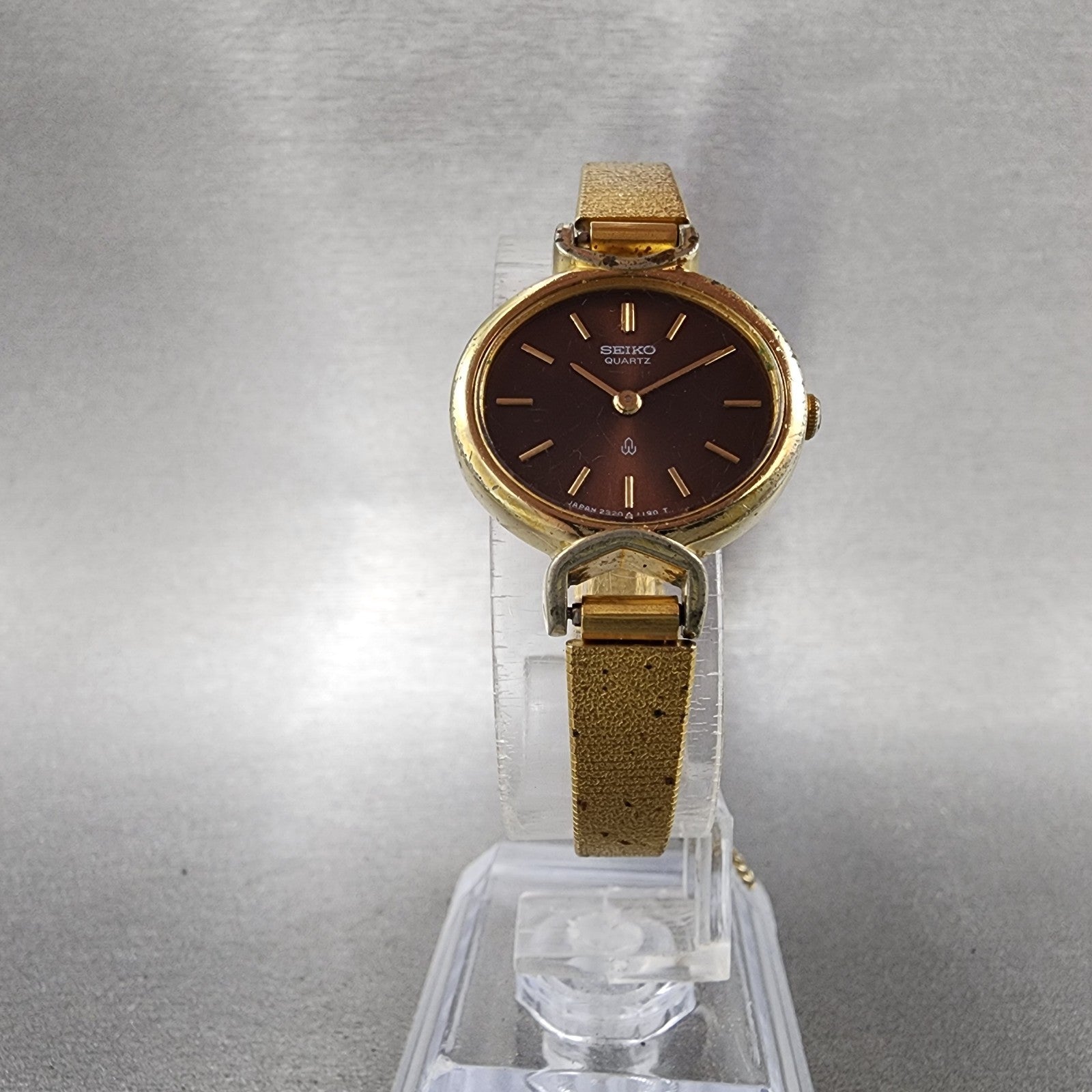 Seiko Watch Women 23mm Brown Dial Gold Tone Oval 23205670 New Battery VTG5