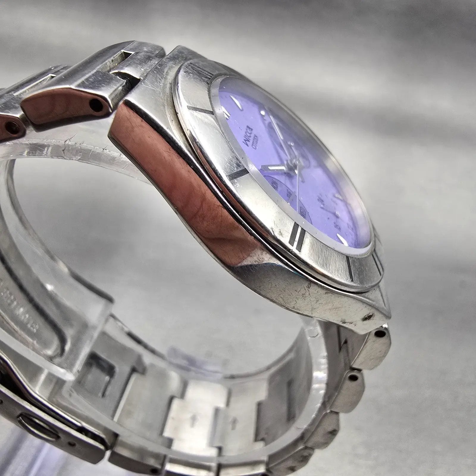 Citizen Wicca Watch Women 30mm Purple Dial Silver Daydate 6329-L19508 New Batt3