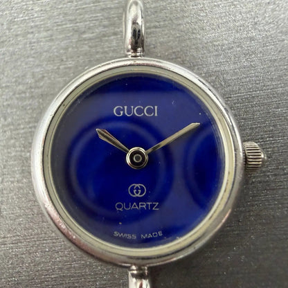 Gucci Watch Women 20mm Blue Dial Sterling Silver Round 2900 New Battery Vintage1