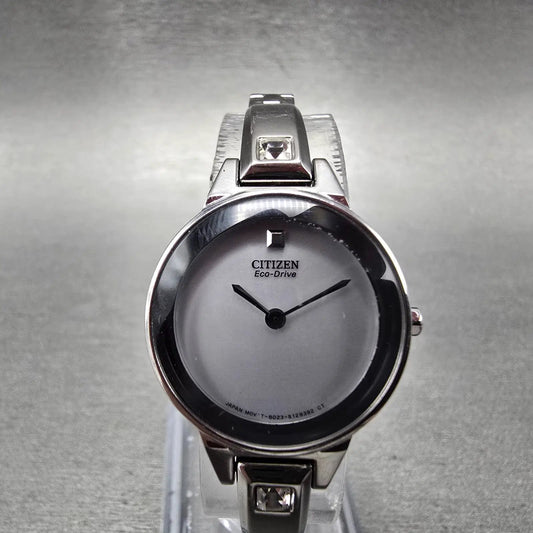 Citizen Eco-Drive Watch Women 23mm White Dial Silver Round B023-S089824 Runs0