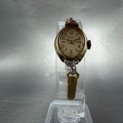 Elgin Watch Women 17mm Cream Dial Gold Tone Manual Wind Runs Vintage Cocktail5