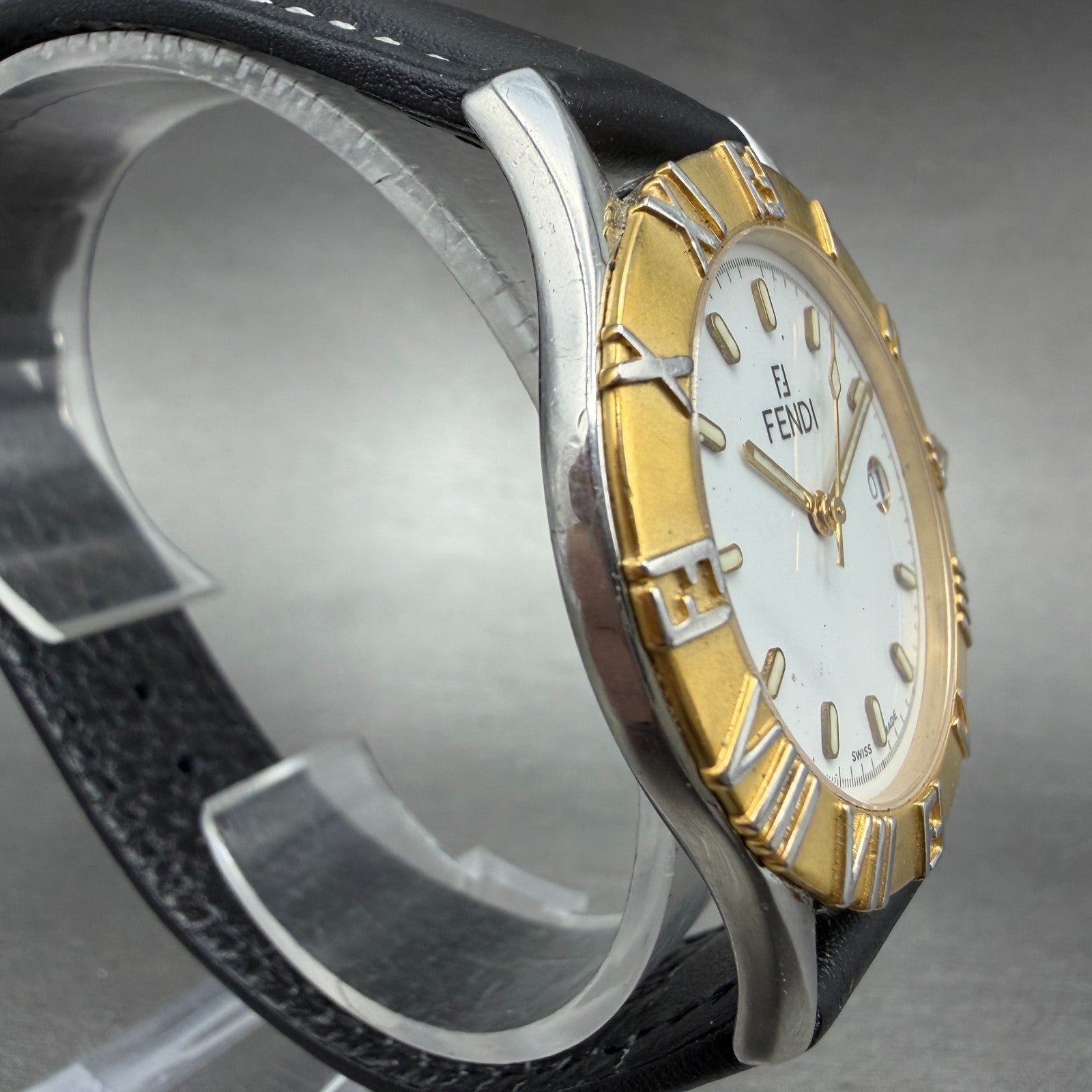Fendi Watch Men 36mm White Dial Two Tone Date Round 2500G New Battery3