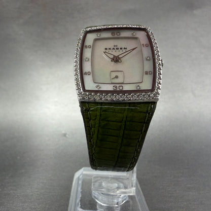 Skagen Tank Watch Women 27mm MOP Dial Steel Rectangle N384SSLG New Battery5