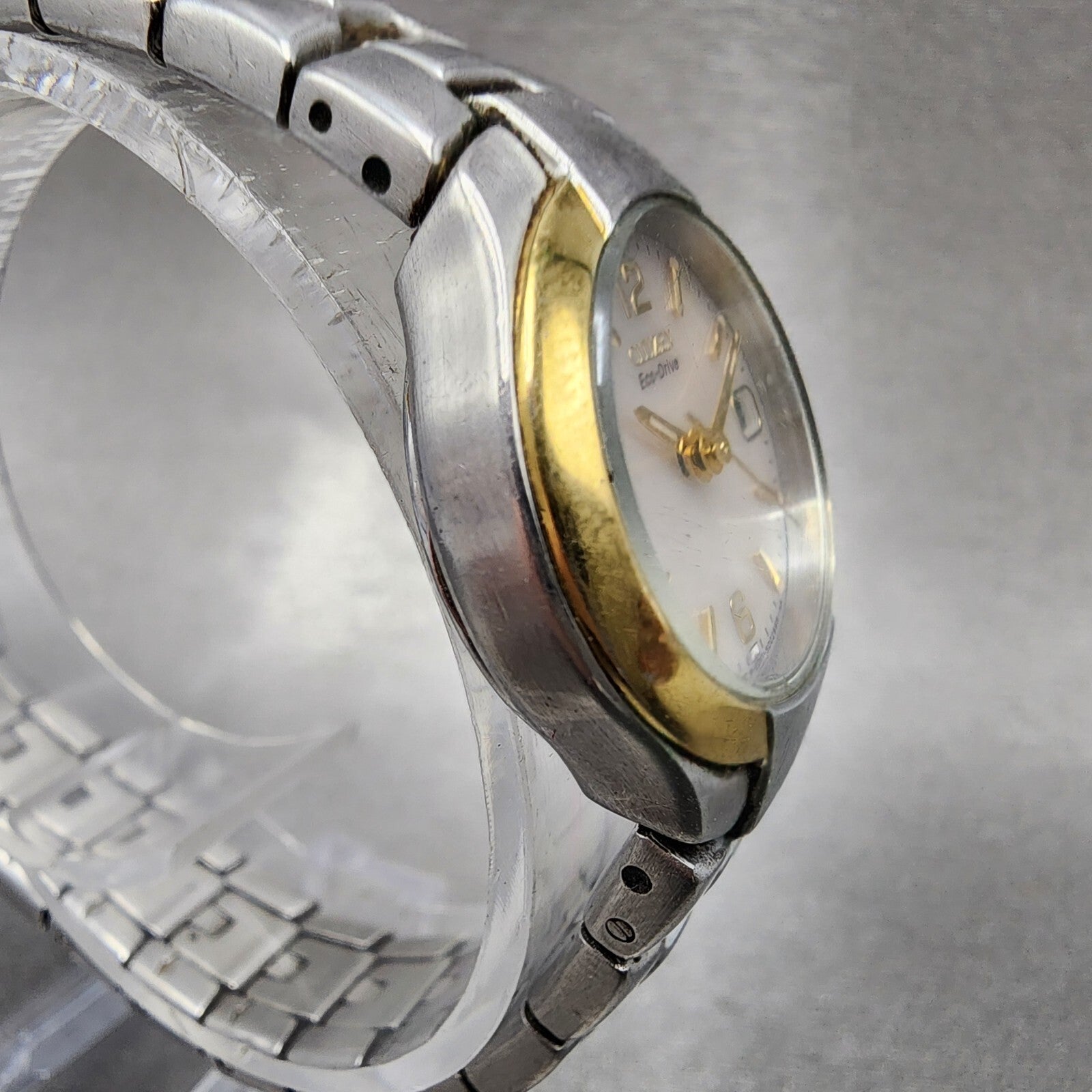 Citizen EcoDrive Watch Women 24mm MOP Dial Two Tone Date Round  E010S0016683