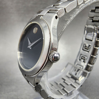 Movado Juro Watch Women 24mm Black Dial Steel Round 84 E4 1844 New Battery