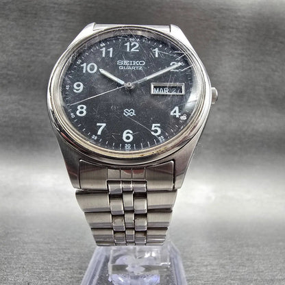 Seiko SQ Watch Men 35mm Black Dial Silver Tone Daydate Round 5Y23-8040 New Batt5