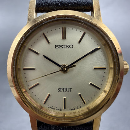 Seiko Spirit Watch Women 23mm Champagne Dial Gold Tone Round 4N21-0640 New Batt1