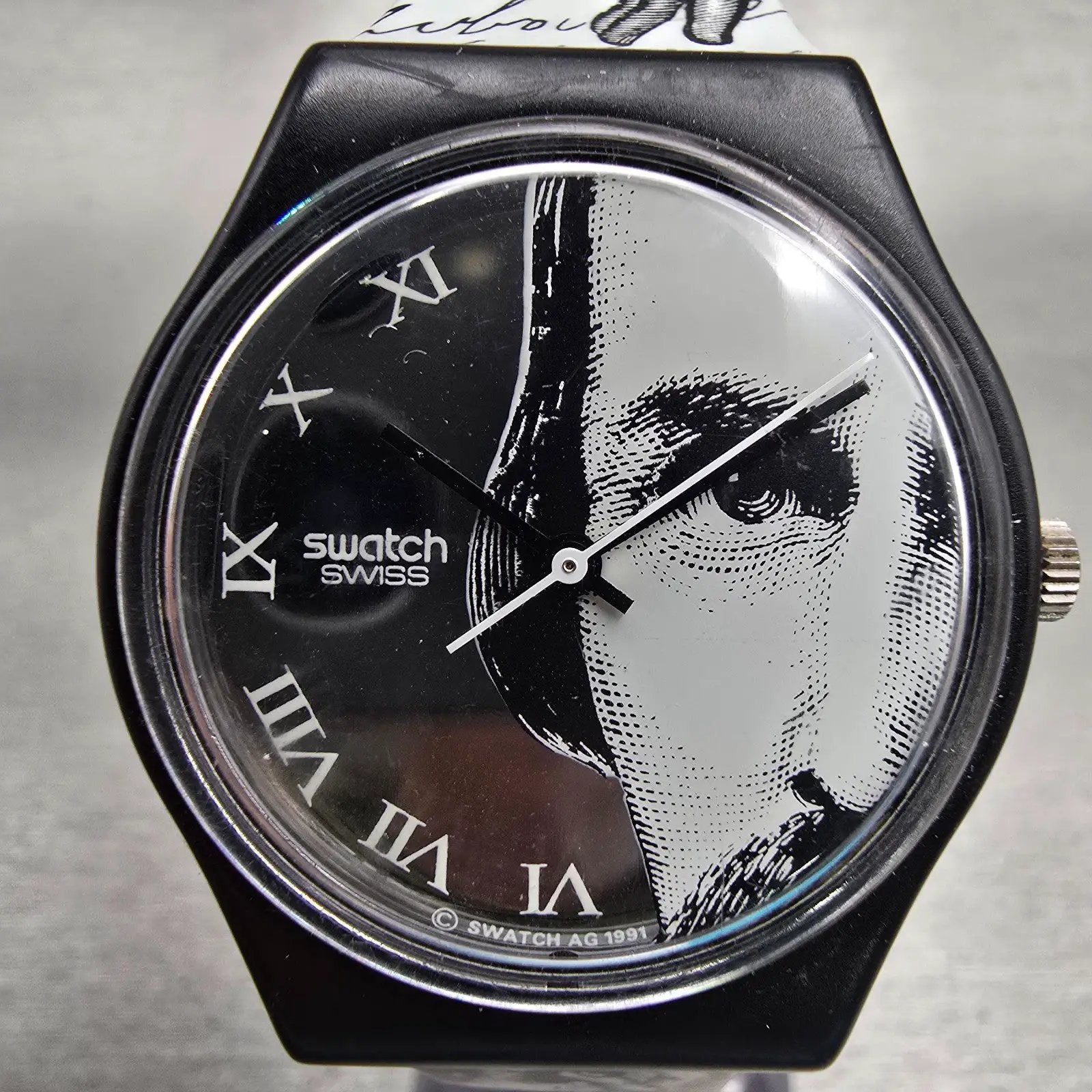 Swatch Gent GLANCE Watch Men 34mm Silver Dial Black Case Round GB149 New Batt L1
