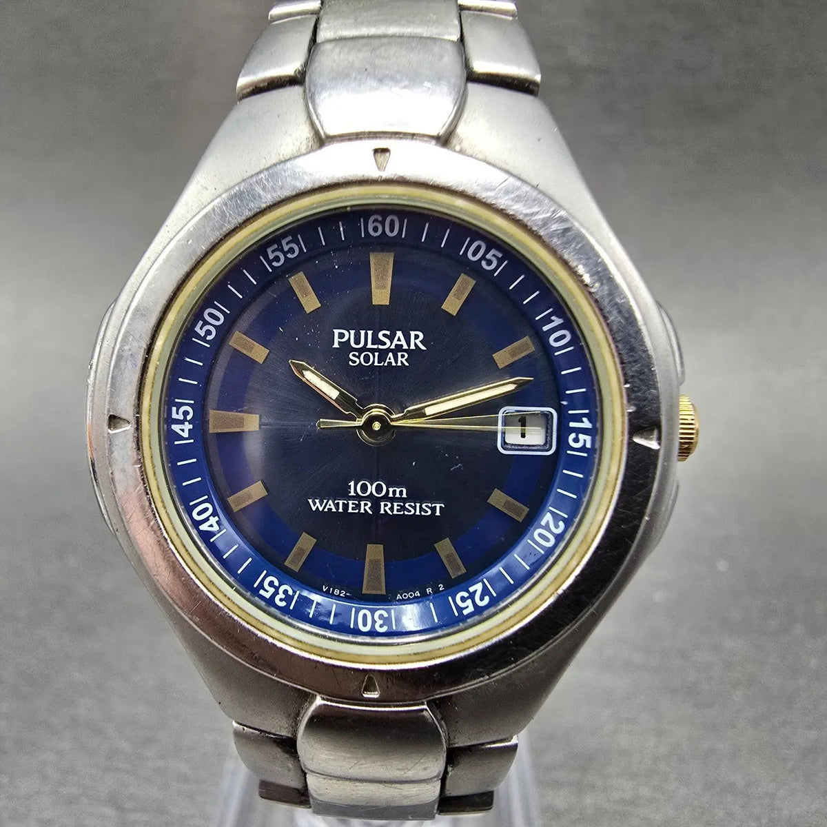 Pulsar Solar Watch Women 30mm Blue Dial Silver Date Round V182-X001 Works0