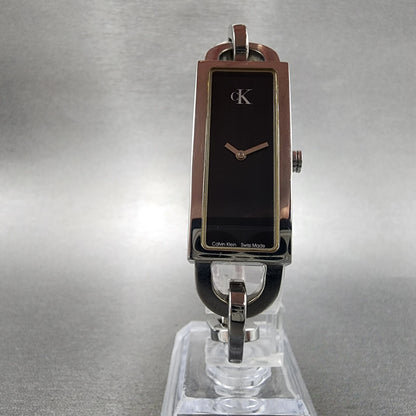 Calvin Klein Tank Watch Women 17mm Black Dial Steel Rectangle K15231 New Battery
