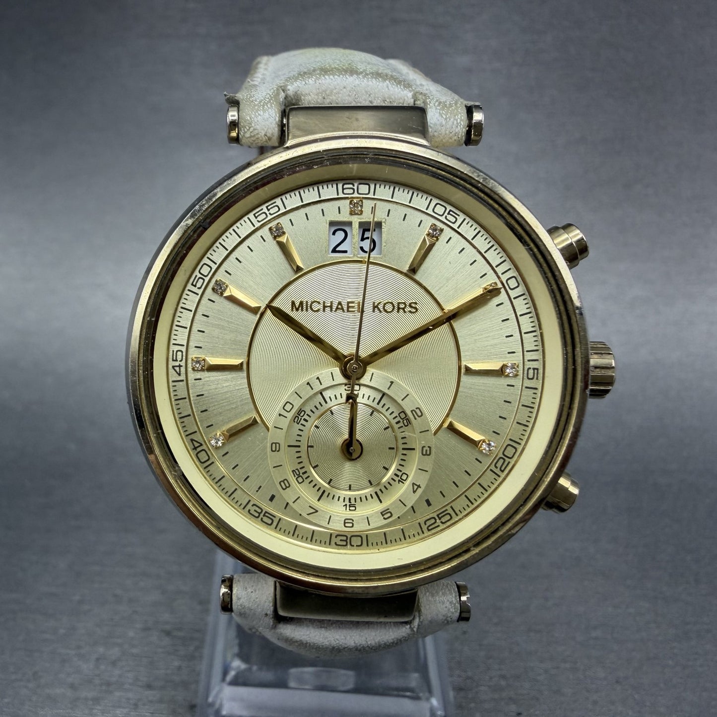 Michael kors Sawyer Watch Women 38mm Gold Dial Gold Tone Date Chrono New Batt0