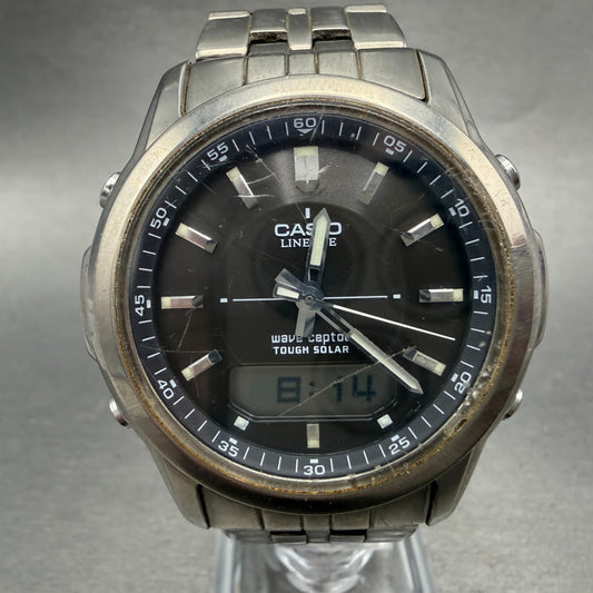 Casio Lineage Watch Men 41mm Gray Dial Titanium Ana Digi Alarm Chrono Works0