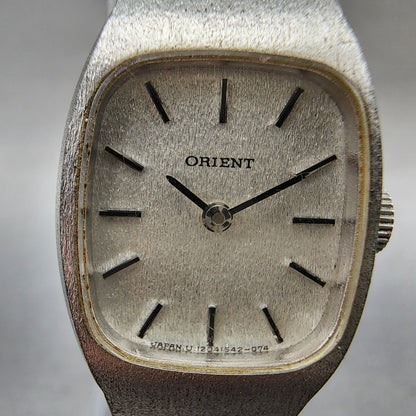 Orient Tank Watch Women 19mm White Dial Silver Tone Manal Wind Rectangle Runs1