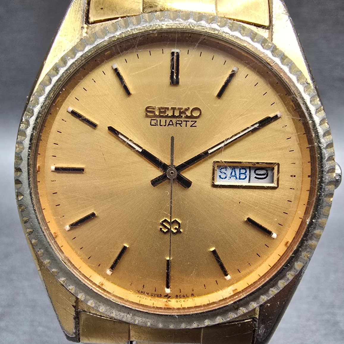 Seiko SQ President Watch Men 36mm Gold Dial Gold Daydate 5Y23-8A60 New Batt 561