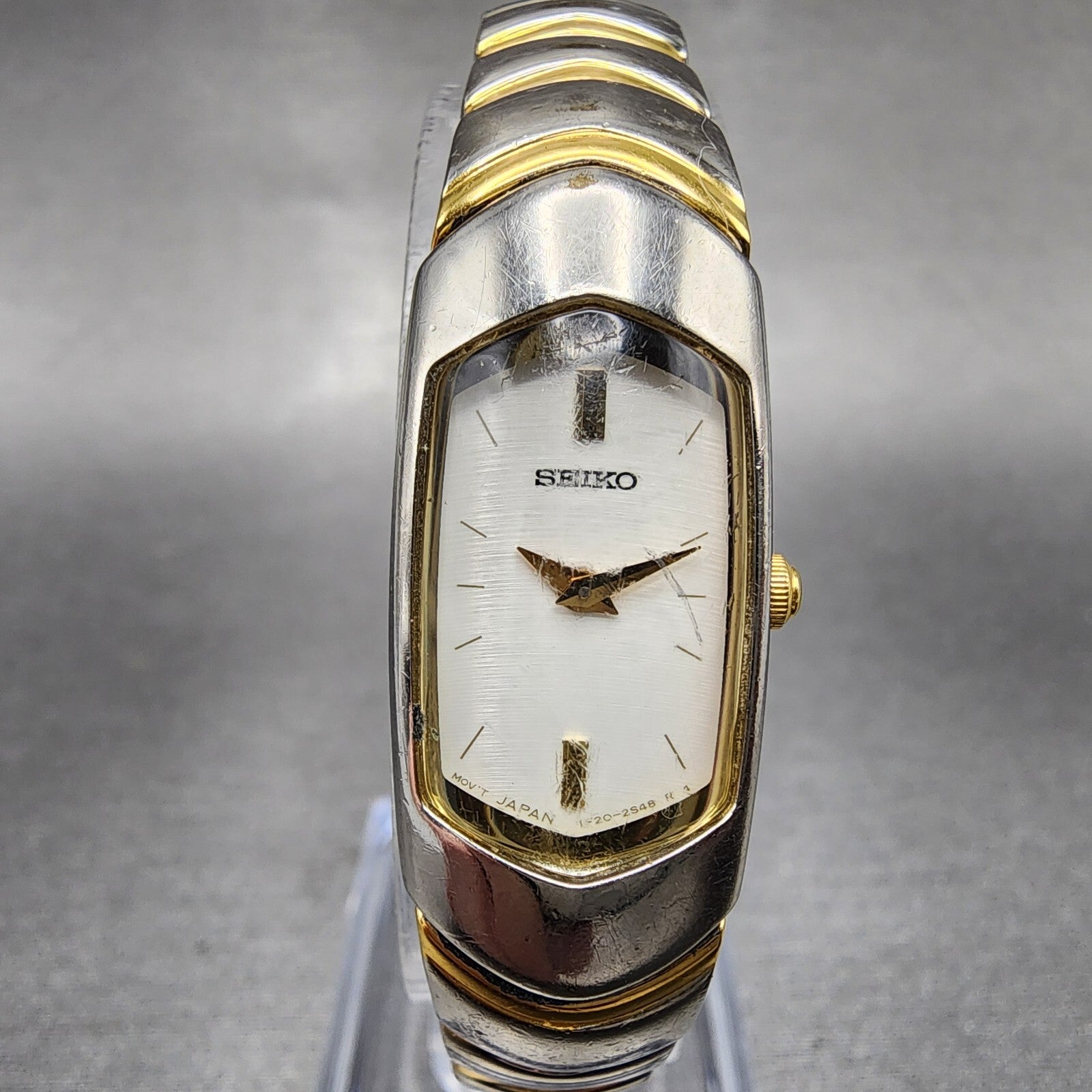 Seiko Watch Women 15mm White Dial Two Tone Rectangle 1F206H49 PARTS0