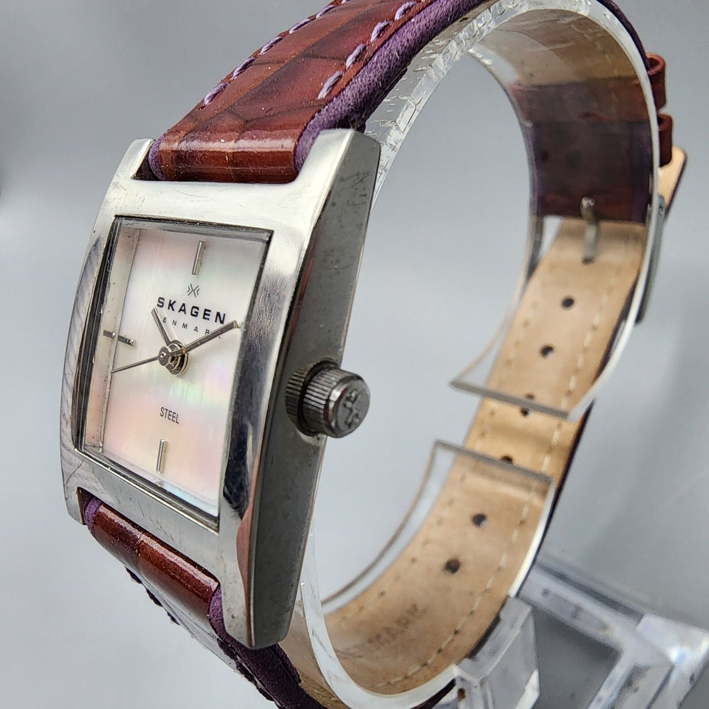 Skagen Steel Watch Women 21mm MOP Dial Silver Tone Rectangle 228SSlBMP New Batt