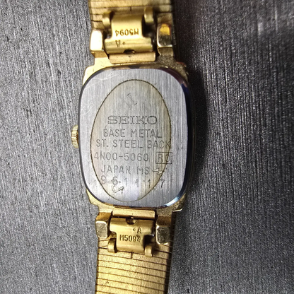 Seiko Watch Women 15mm Black Dial Gold Tone Rectangle 4N00-5060 New Battery VTG10
