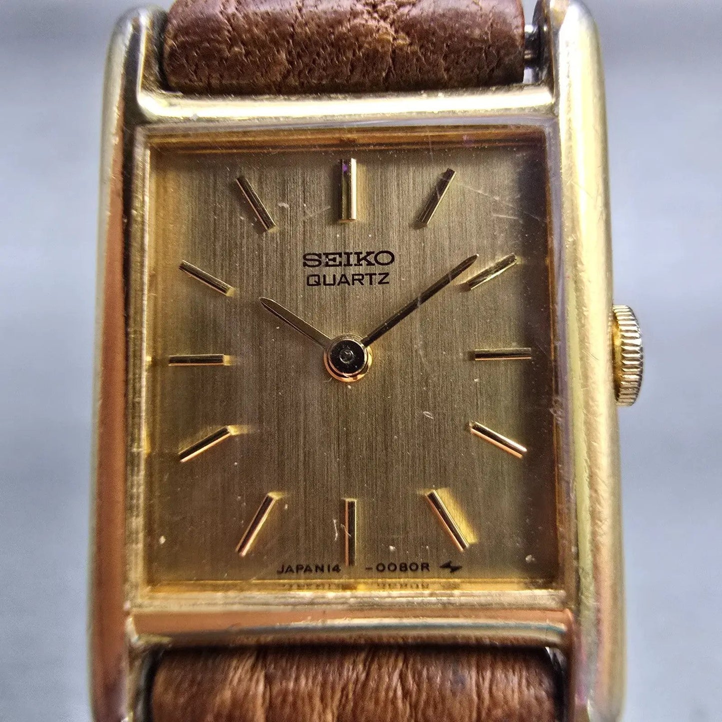Seiko Watch Women 18mm Gold Dial Gold Tone Rectangle 1400-5039 New Battery VTG1
