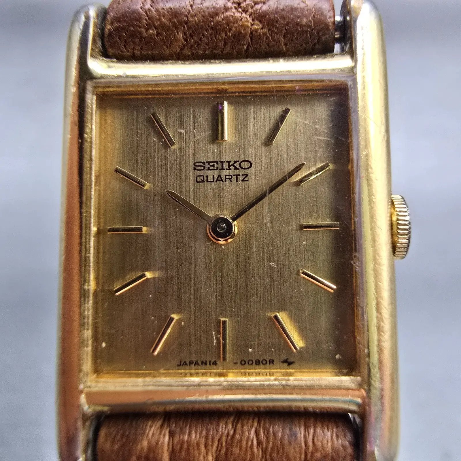 Seiko Watch Women 18mm Gold Dial Gold Tone Rectangle 1400-5039 New Battery VTG1