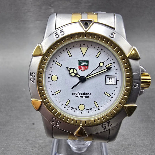 Tag Heuer Professional Dive Watch Men 37mm White Dial Two Tone Date New Battery0