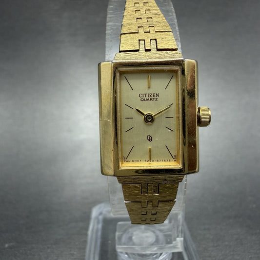 Citizen CQ Watch Women 17mm Champagne Dial Gold Tone Rectangle 3220 New Batt 5640
