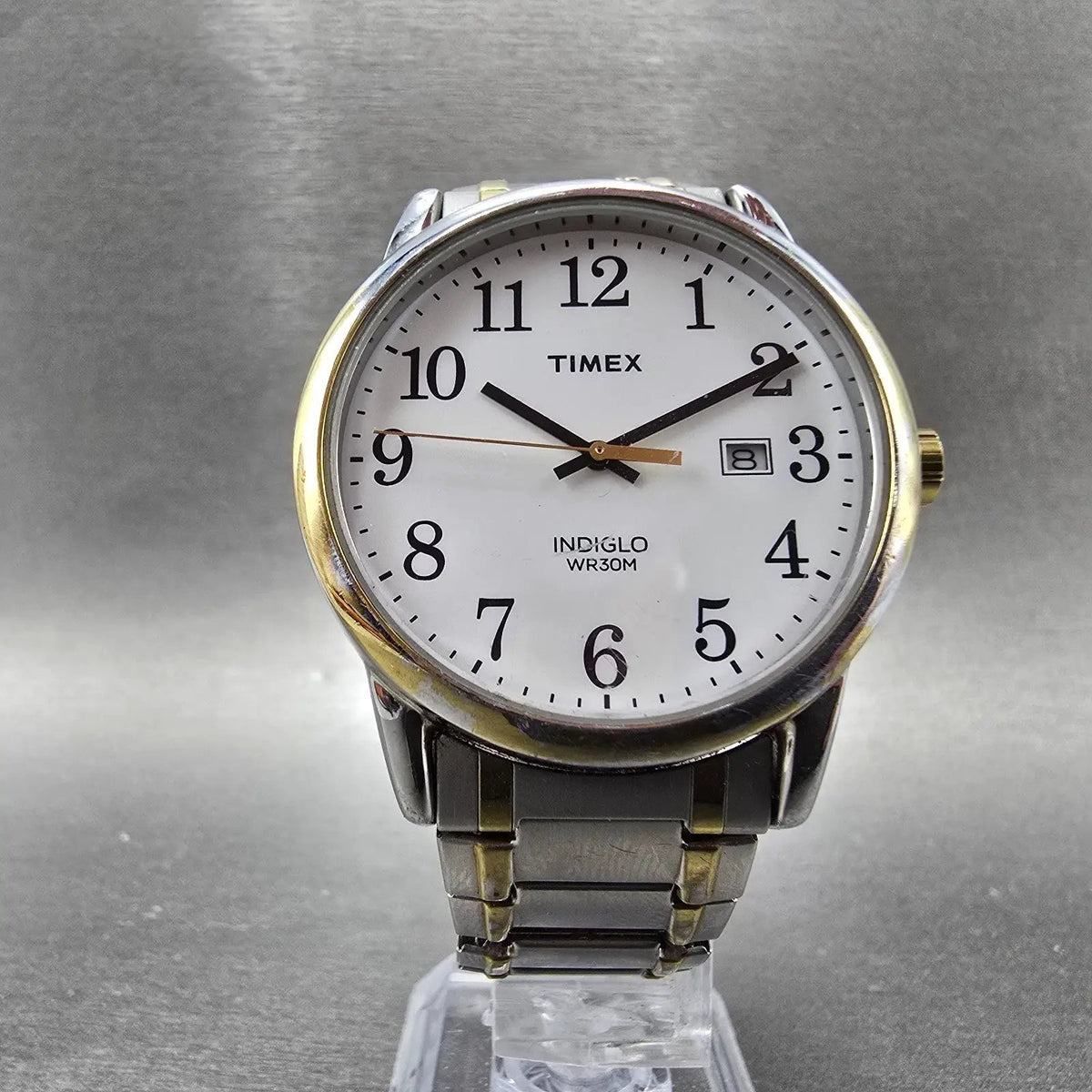Timex Easy Reader Watch Men 38mm White Dial Two Tone Date READ!!! New Battery5