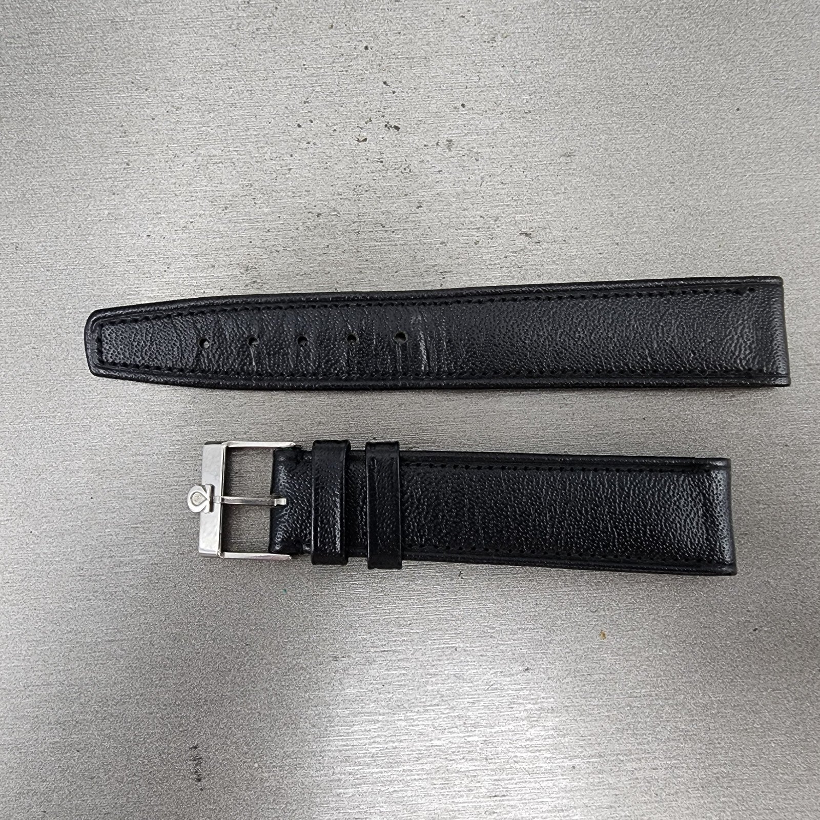 Omega Leather Watch Band 18mm Black Steel Buckle Vintage Swiss Made0