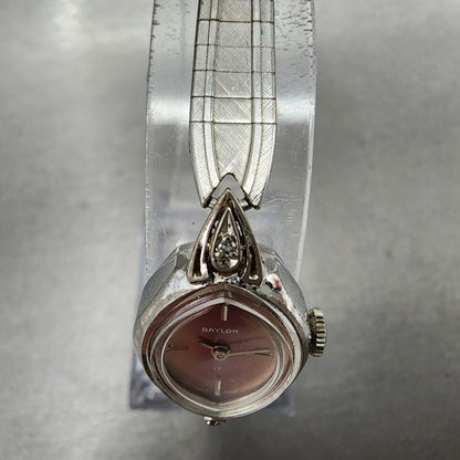VTG Baylor Watch Women 17mm Pink Dial Silver Tone Oval Manual Wind Runs