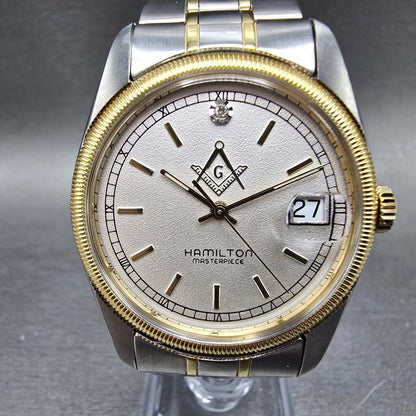 Hamilton Masterpiece Freemason Watch Men Silver Dial Two Tone Date Round New Bat0