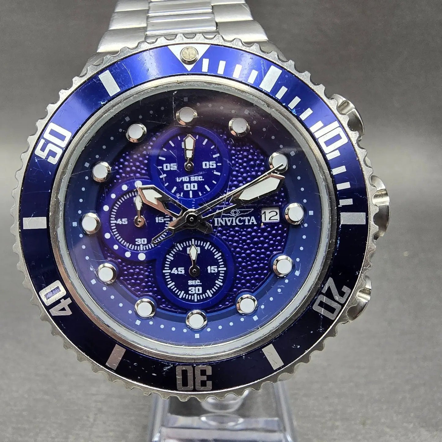 Invicta Pro Diver Chronograph Watch Men 50mm Blue Dial Steel Date 18907 New BatM0