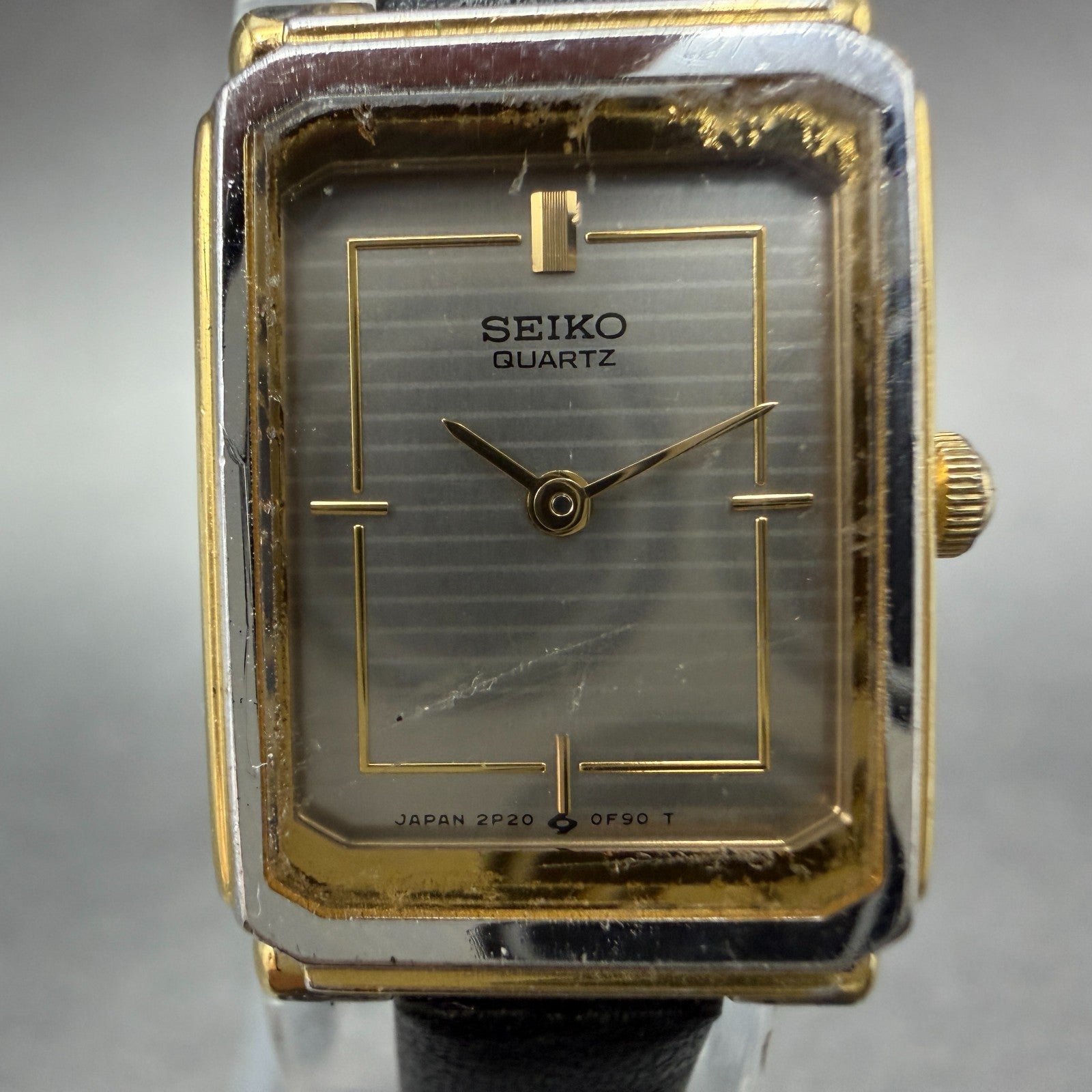 Seiko Tank Watch Women 17mm Silver Dial Two Tone Rectangle 2P20-5D70 New Battery1
