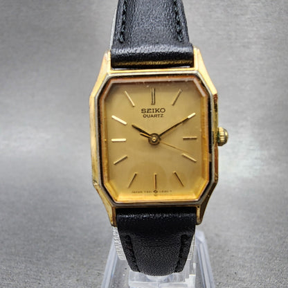 Seiko Tank Watch Women 19mm Champagne Dial Gold Tone 73215240 New Battery0