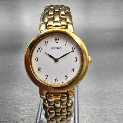 Seiko Watch Women 24mm White Dial Gold Tone Round 1N00-1E19 New Battery Vintage0