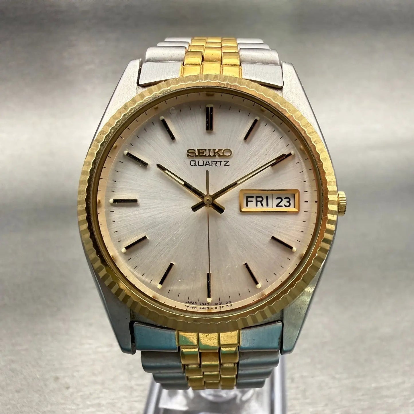 Seiko President Watch Men 35mm Silver Dial Two Tone Daydate 7N43-8119 New Batt0