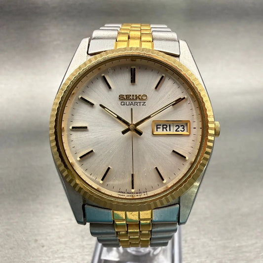 Seiko President Watch Men 35mm Silver Dial Two Tone Daydate 7N43-8119 New Batt0