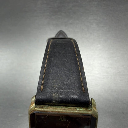 Seiko Dolce Tank Watch Men 26mm Black Dial Gold Tone Rectangle 5E31-5B90 PARTS5