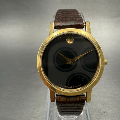 Movado Muesem Watch Women 25mm Black Dial Gold Tone Round 87-25-832 PARTS0