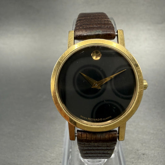 Movado Muesem Watch Women 25mm Black Dial Gold Tone Round 87-25-832 PARTS0