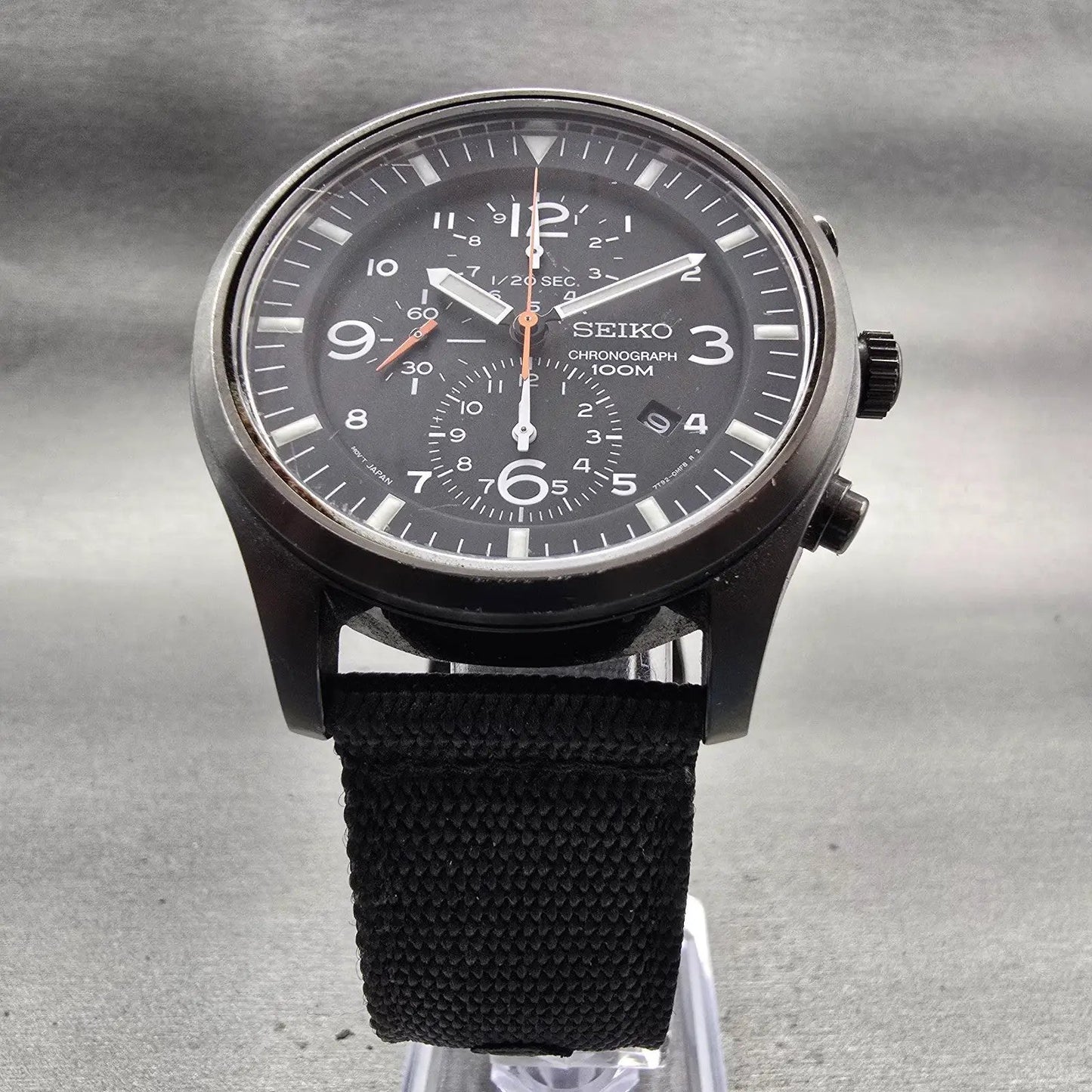 Seiko Chronograph Watch Men 43mm Black Dial Black Tone Date 7T92-0JS0 New Batt5