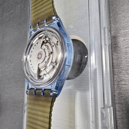 Swatch Automatic Blue Matic Watch Men 36mm Skeleton Dial Blue Case SAN100 NOS11