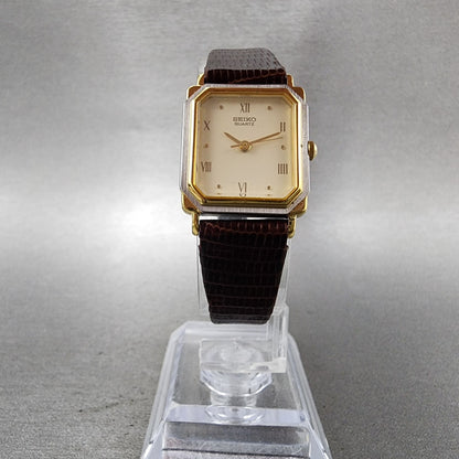 Seiko Tank Watch Women 20mm White Dial Two Tone Rectangle 73215470 New Battery5