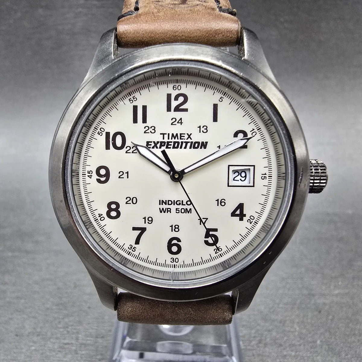 Timex Expedition Watch Men 37mm Cream Dial Gray Date T49870 Round New Battery gr0