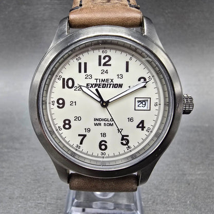 Timex Expedition Watch Men 37mm Cream Dial Gray Date T49870 Round New Battery gr0