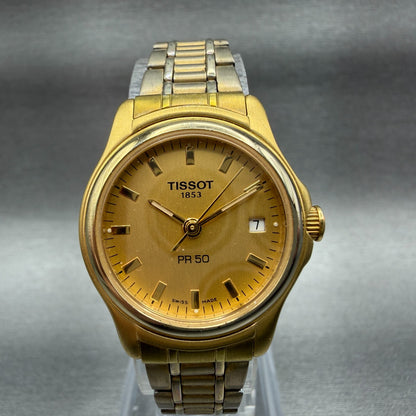 Tissot PR50 Watch Women 24mm Gold Dial Gold Tone Date Round NO CASEBACK PARTS0