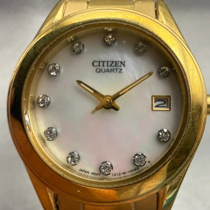 Citizen Watch Women 26mm MOP Dial Gold Gemmed Date Round 1012-S075688 New Batt1