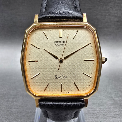 Seiko Dolce Watch Men 29mm Champagne Dial Gold Tone Rectangle 7731-5120 New Batt0