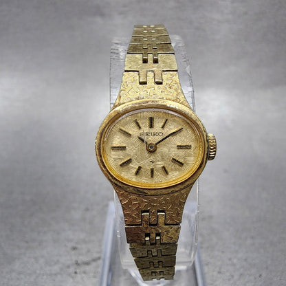 Seiko Watch Women 17mm Champagne Dial Gold Tone Manual Wind Round 117619 Runs0