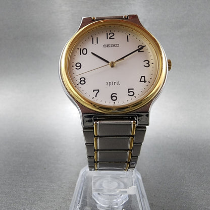 Seiko Spirit Watch Men 34mm Silver Dial two Tone Round 7n01-6a70 New Battery