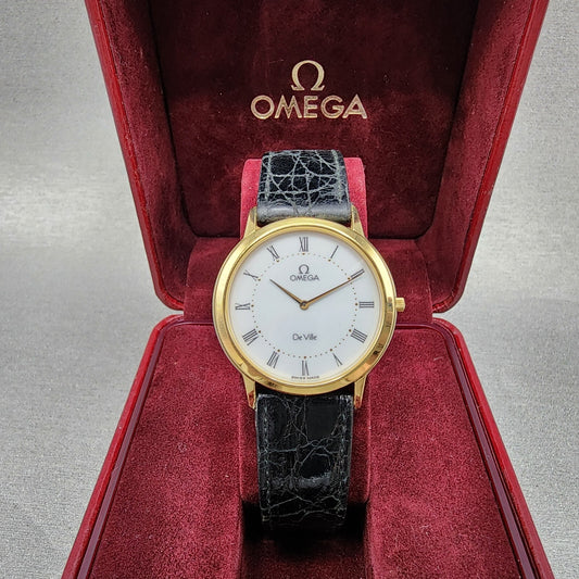 Omega De Ville Watch Men 32mm White Dial Two Tone Round 195.0048 New Battery0