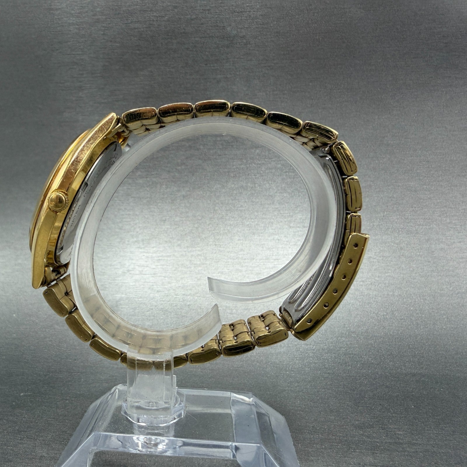 Seiko watch Men 36mm Gold Dial Gold Tone Daydate Round 7n43-9048 New Battery6